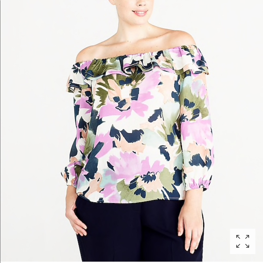 J. Crew Printed Ruffle Convertible Blouse